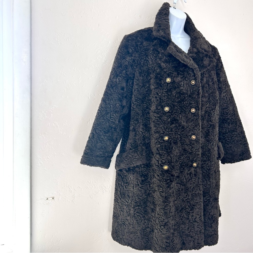 Vintage 60s Faux Fur Coat Brown Size L USA Mad Men - Picture 5 of 13